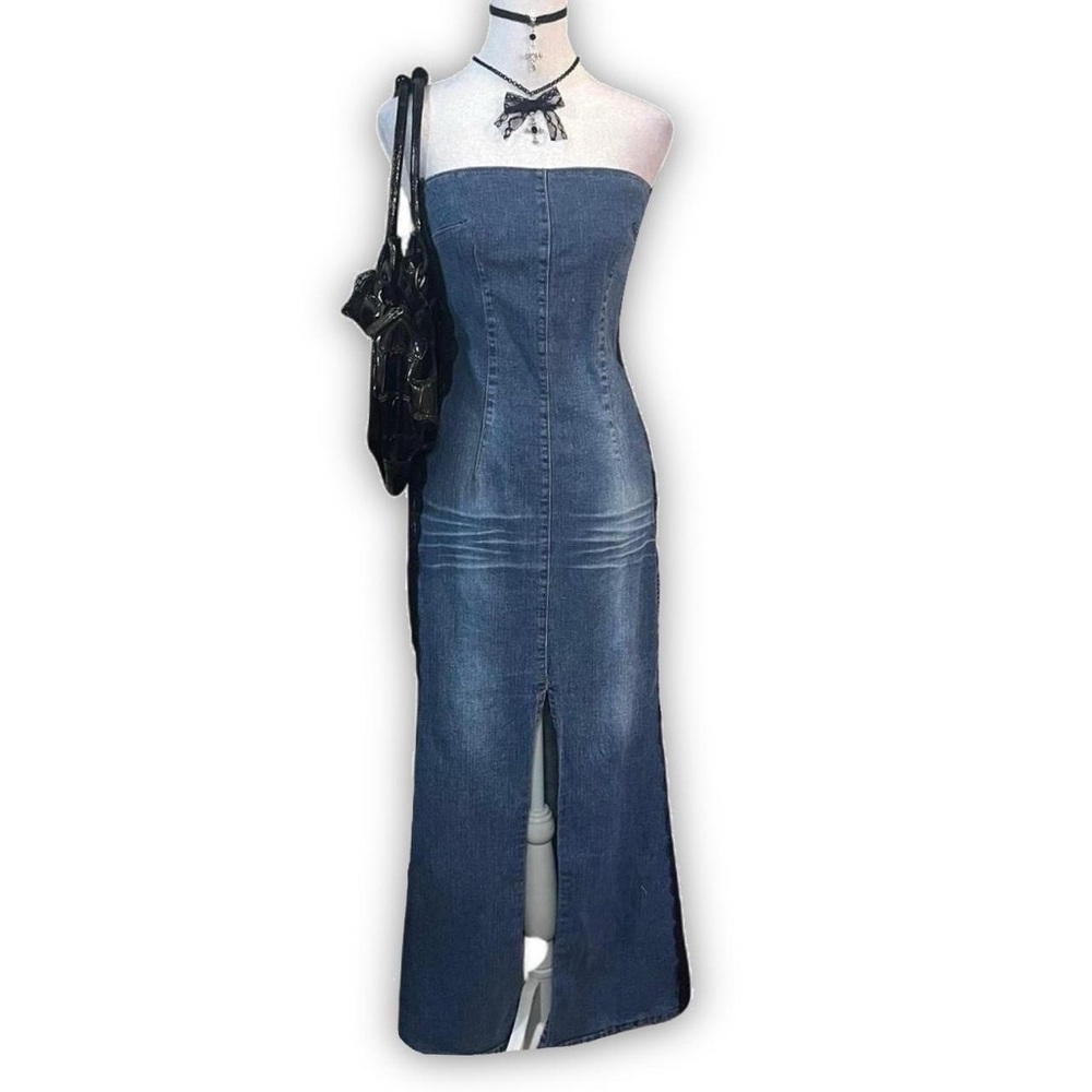 Y2k Rampage denim and lace Strapless Dress